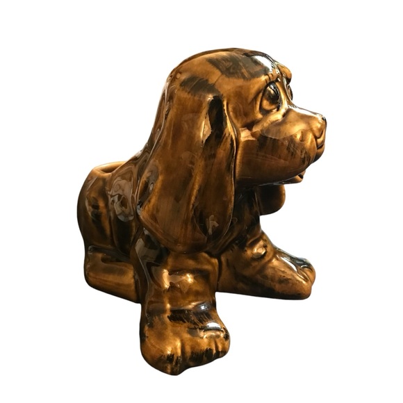 Ceramic Sitting Hound Dog Puppy Planter 6"x8" Brown Vintage Kitschy Big Eyes - Picture 7 of 13